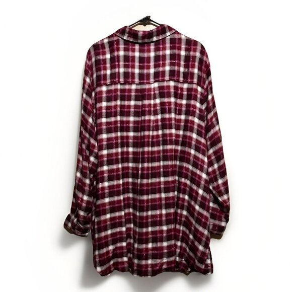 Lane Bryant 22W 24W Purple Pink Rayon Flannel Plaid Lace Up Collar Tunic Top - Picture 2 of 6